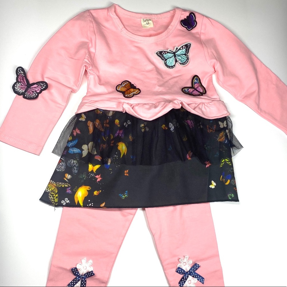 NWOT-Pretty Dress set, pretty pink & butterflies